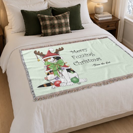 Grappige Feestelijke Groene Calico Kerstkat Deken