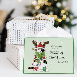 Grappige Feestelijke Groene Calico Kerstkat Groot Cadeauzakje