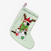 Grappige Feestelijke Groene Calico Kerstkat Kleine Kerstsok (Voorkant (Hangend))