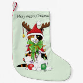 Grappige Feestelijke Groene Calico Kerstkat Kleine Kerstsok (Voorkant)