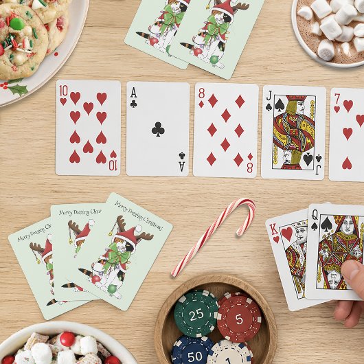 Grappige Feestelijke Groene Calico Kerstkat Pokerkaarten