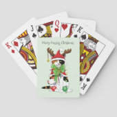 Grappige Feestelijke Groene Calico Kerstkat Pokerkaarten (Achterkant)