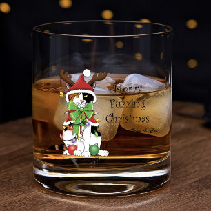 Grappige Feestelijke Groene Calico Kerstkat Whisky Glas