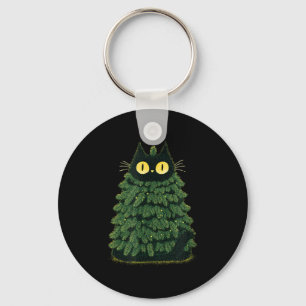 Grappige feestelijke kat in kerstboomlook sleutelhanger