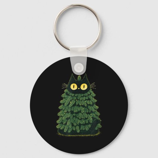 Grappige feestelijke kat in kerstboomlook sleutelhanger (Voorkant)