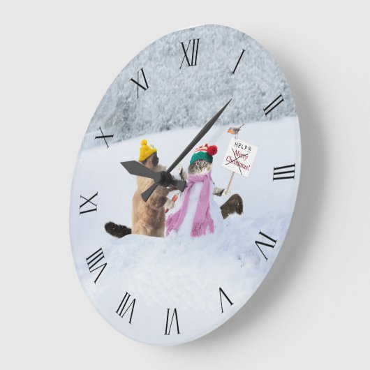 Grappige feestelijke kat thema sneeuwman wandklok (Hoek)