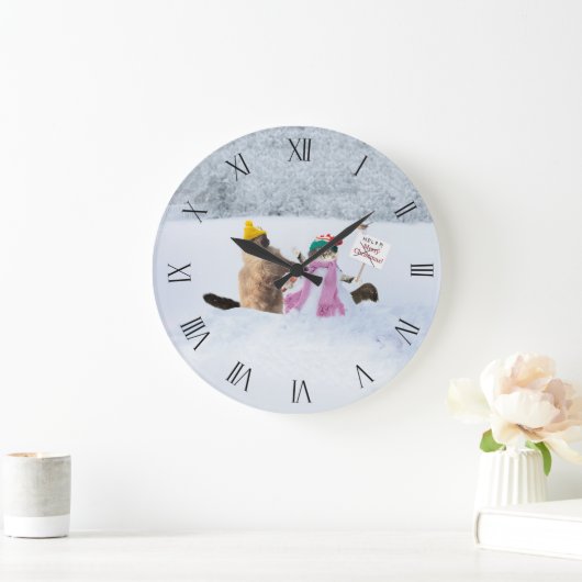 Grappige feestelijke kat thema sneeuwman wandklok (Huis)