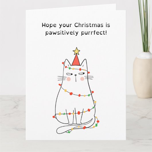Grappige feestelijke kattenkerst kaart (Voorkant)