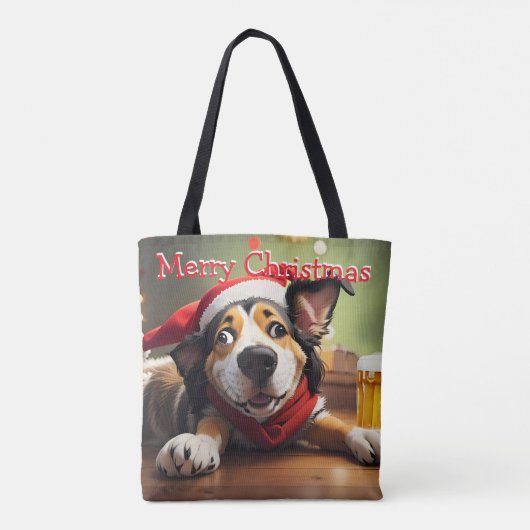 Grappige feestelijke kersthond Canvas tas (Achterkant)