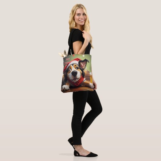 Grappige feestelijke kersthond Canvas tas (Op model)