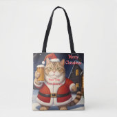 Grappige Feestelijke Kerstkat met bierglas Tote Bag (Voorkant)