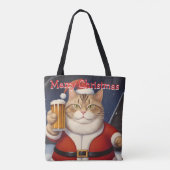 Grappige Feestelijke Kerstkat met bierglas Tote Bag (Achterkant)