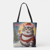 Grappige Feestelijke Kerstkat met bierglas Tote Bag (Achterkant)