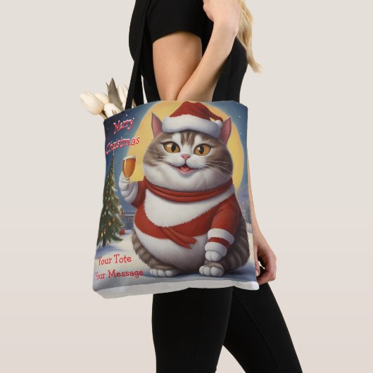 Grappige Feestelijke Kerstkat met bierglas Tote Bag (Dichtbij)