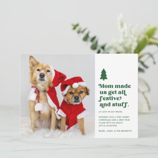 Grappige feestelijke meervoud huisdieren foto Kers Feestdagenkaart (Staand voorkant)