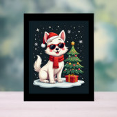 Grappige Feestelijke Zonnebril Hond met Kerstboom Acryl Bord (Neutraal)