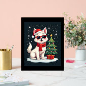 Grappige Feestelijke Zonnebril Hond met Kerstboom Acryl Bord (Huwelijk)