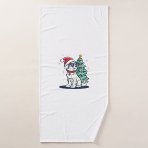 Grappige Feestelijke Zonnebril Hond met Kerstboom Badhanddoek