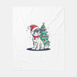 Grappige Feestelijke Zonnebril Hond met Kerstboom Fleece Deken