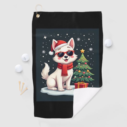 Grappige Feestelijke Zonnebril Hond met Kerstboom  Golfhanddoek (Insitu)