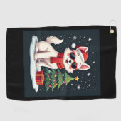 Grappige Feestelijke Zonnebril Hond met Kerstboom  Golfhanddoek (Horizontaal)