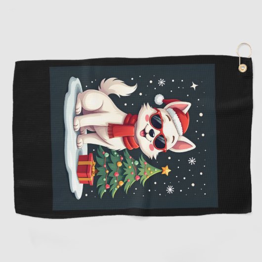 Grappige Feestelijke Zonnebril Hond met Kerstboom  Golfhanddoek (Horizontaal)