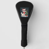 Grappige Feestelijke Zonnebril Hond met Kerstboom  Golfheadcover (Voorkant)