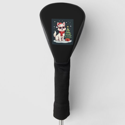 Grappige Feestelijke Zonnebril Hond met Kerstboom  Golfheadcover (Voorkant)