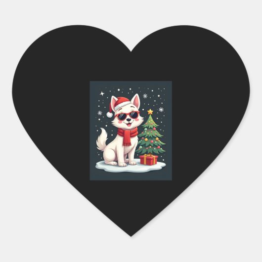 Grappige Feestelijke Zonnebril Hond met Kerstboom  Hart Sticker (Voorkant)