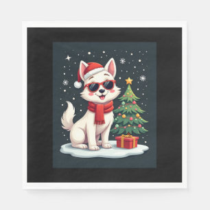 Grappige Feestelijke Zonnebril Hond met Kerstboom Servet