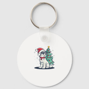 Grappige Feestelijke Zonnebril Hond met Kerstboom  Sleutelhanger