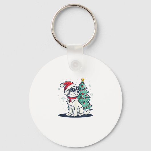 Grappige Feestelijke Zonnebril Hond met Kerstboom Sleutelhanger (Voorkant)