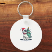 Grappige Feestelijke Zonnebril Hond met Kerstboom Sleutelhanger (Voorkant)