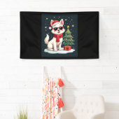 Grappige Feestelijke Zonnebril Hond met Kerstboom  Spandoek (Insitu)