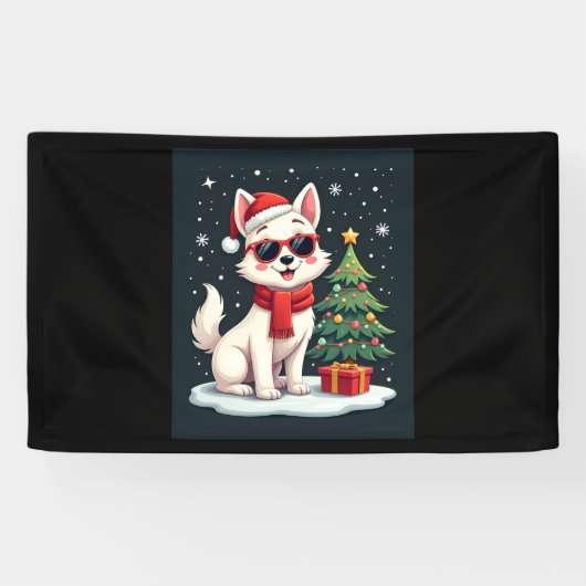 Grappige Feestelijke Zonnebril Hond met Kerstboom  Spandoek (Horizontaal)