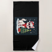 Grappige Feestelijke Zonnebril Hond met Kerstboom  Strandlaken (Voorkant)