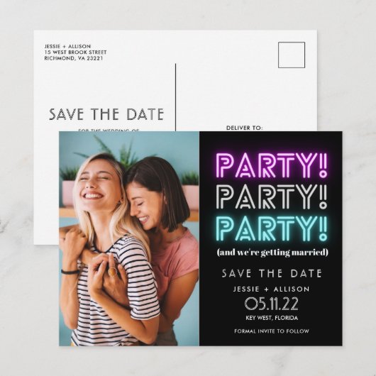 Grappige feestfoto Lesbische Homo LGBT Save the Da Aankondigingskaart (Voorkant / Achterkant)