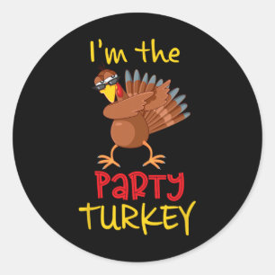 Grappige feestkalkoen overeenkomende familie groep ronde sticker