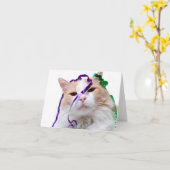 Grappige feestkat  kaart (Gele Bloem)