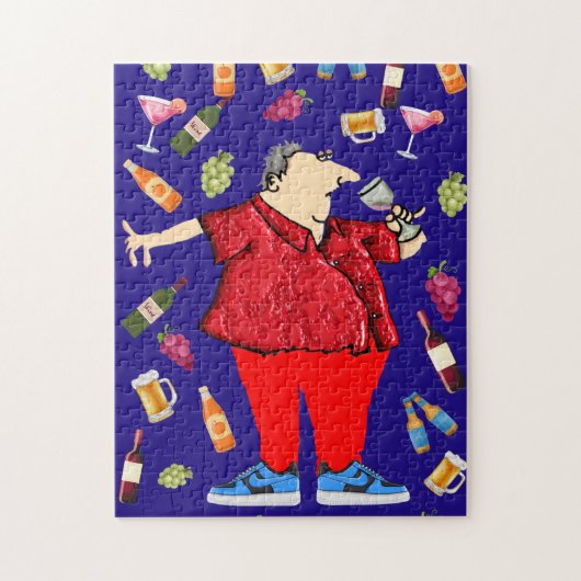 Grappige feestman die wijn drinkt legpuzzel (Verticaal)