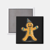 Grappige Feestvierende Gemberkoekman Met Feesthoed Magneet (Voorkant / Achterkant)