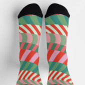 Grappige Fel Kerst Retro Rood Groen Strepen Sokken (Top)