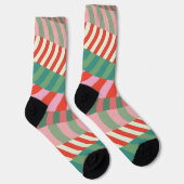 Grappige Fel Kerst Retro Rood Groen Strepen Sokken (Rechts)
