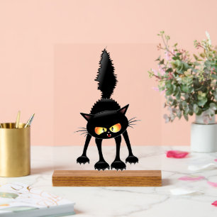 Grappige fel zwart kat cartoon  acryl bord