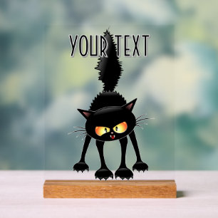 Grappige fel zwart kat cartoon  acryl bord