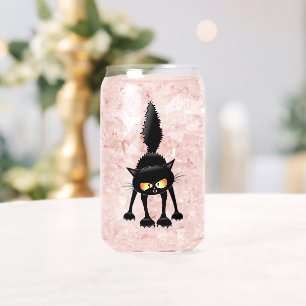 Grappige fel zwart kat cartoon  blikvorm glas