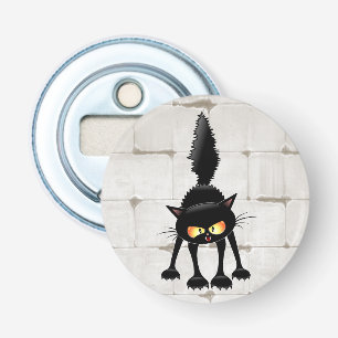 Grappige fel zwart kat cartoon  button flesopener