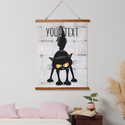 Grappige fel zwart kat cartoon hangend wandkleed (Slaapkamer)