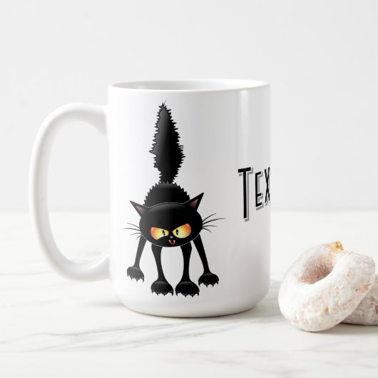 Grappige fel zwart kat cartoon  koffiemok (Met donut)