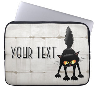 Grappige fel zwart kat cartoon  laptop sleeve